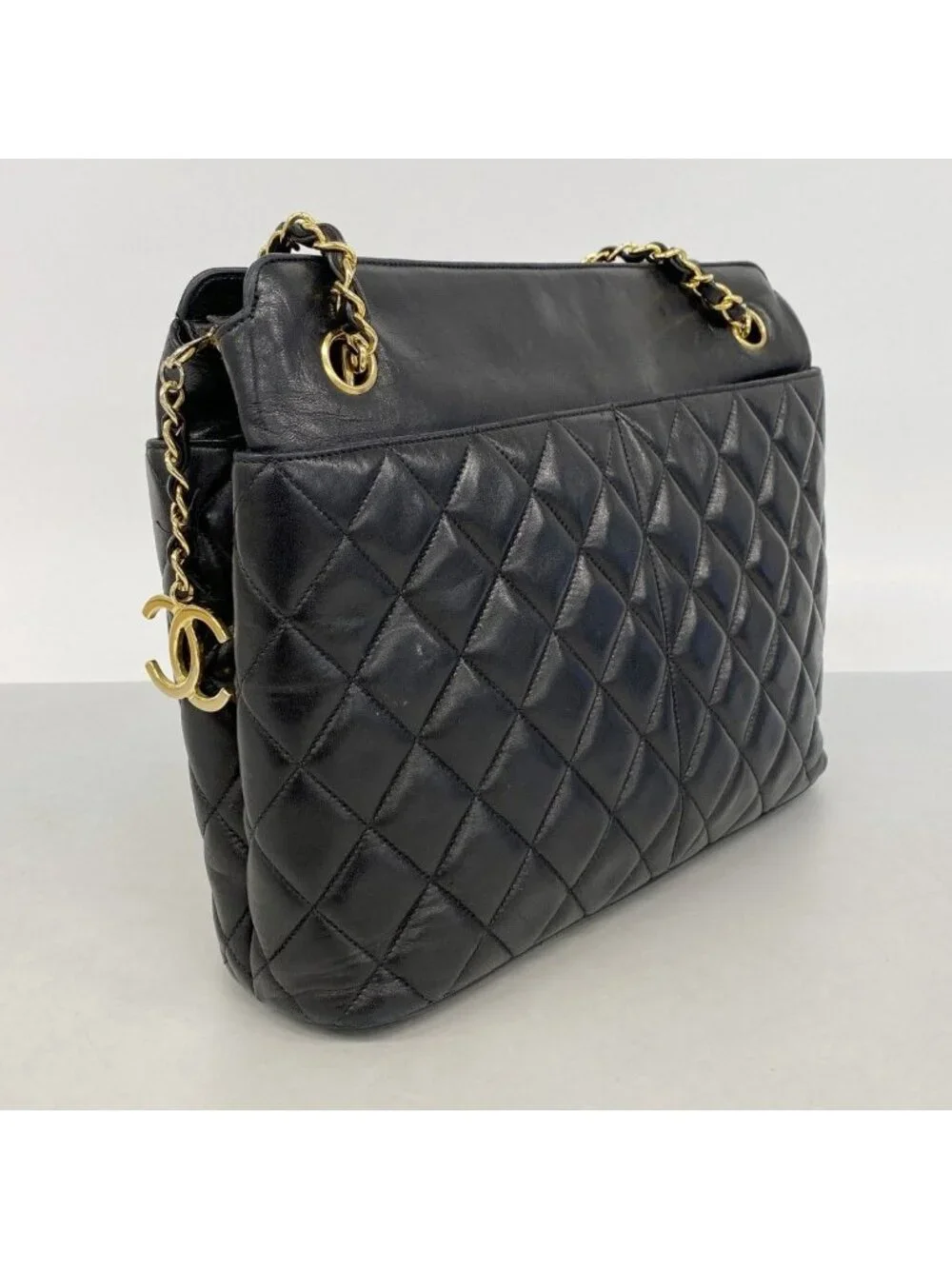 Chanel Shoulder Bag Quilted Lambskin Black Gold
